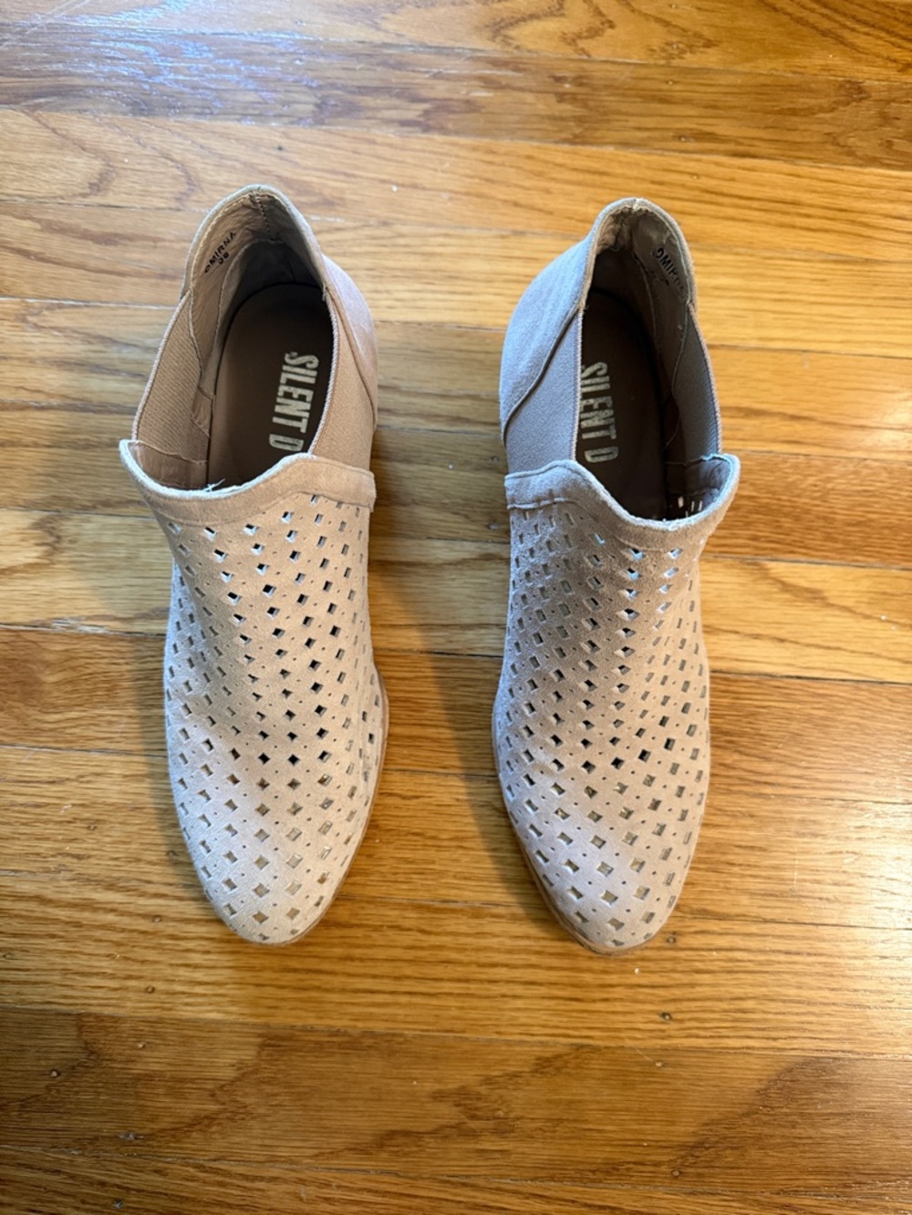 Silent D Beige Suede Perforated Ankle Booties